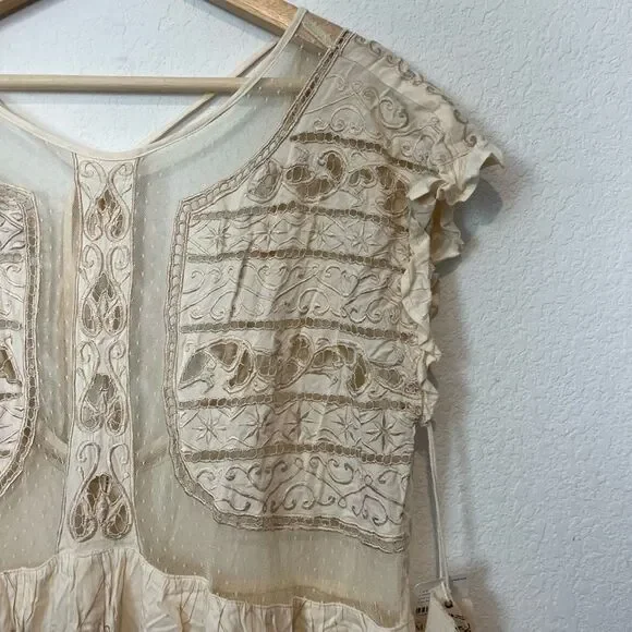 Free People Ivory Between Dreams Embroidered Romper Women's Size Medium NWT - Picture 3 of 6